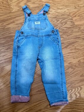 OshKosh B'gosh Light Blue Denim Overalls with Pink Cuffs